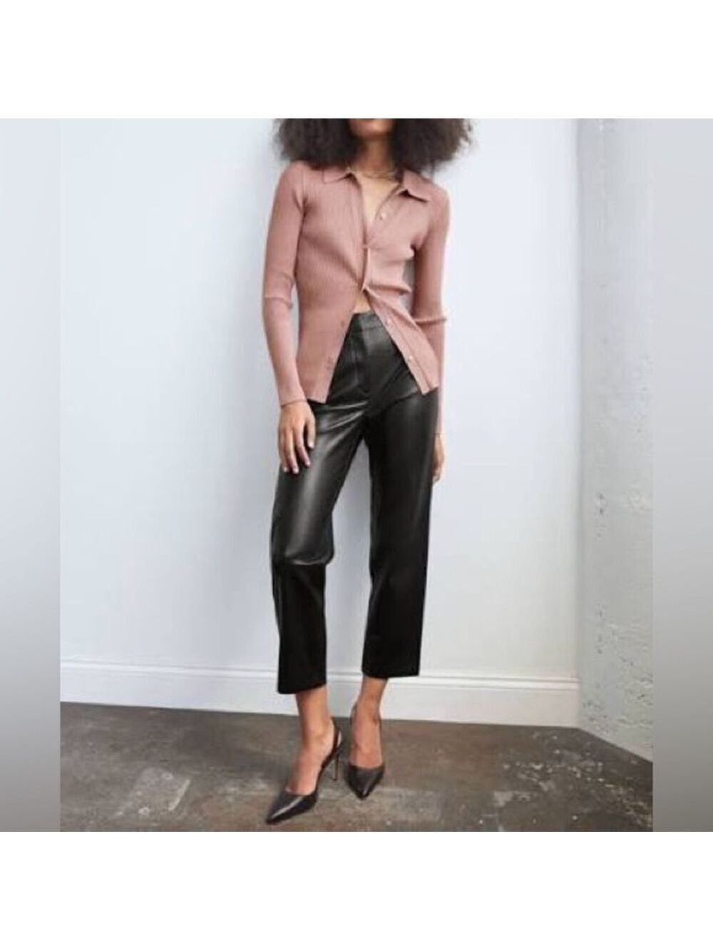 Aritzia NWT Babaton Black Faux Leather Cropped Command Pant